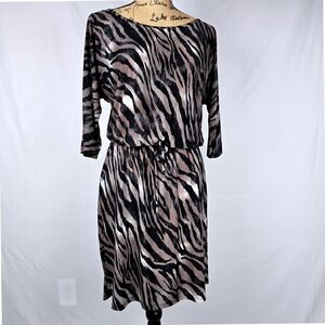 Olivia‎ Matthews Zebra Print Dress Tie Waist 3/4 Sleeve Women's Size 8P